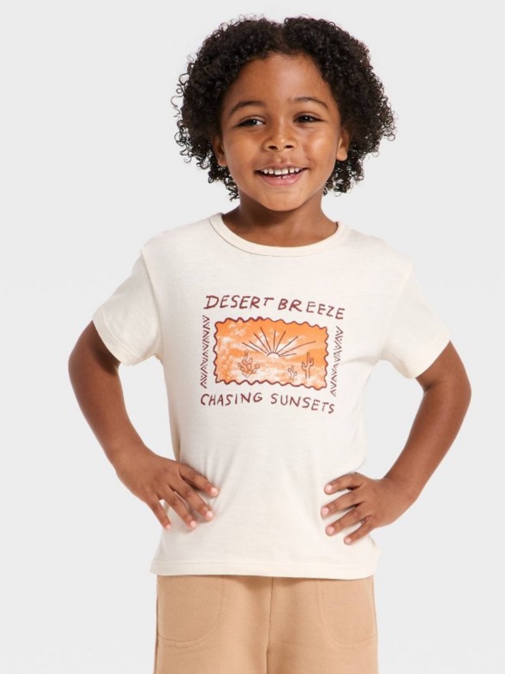 2 Cat & Jack Desert Breeze Chasing Sunsets Graphic Tee Cream Boys NWT